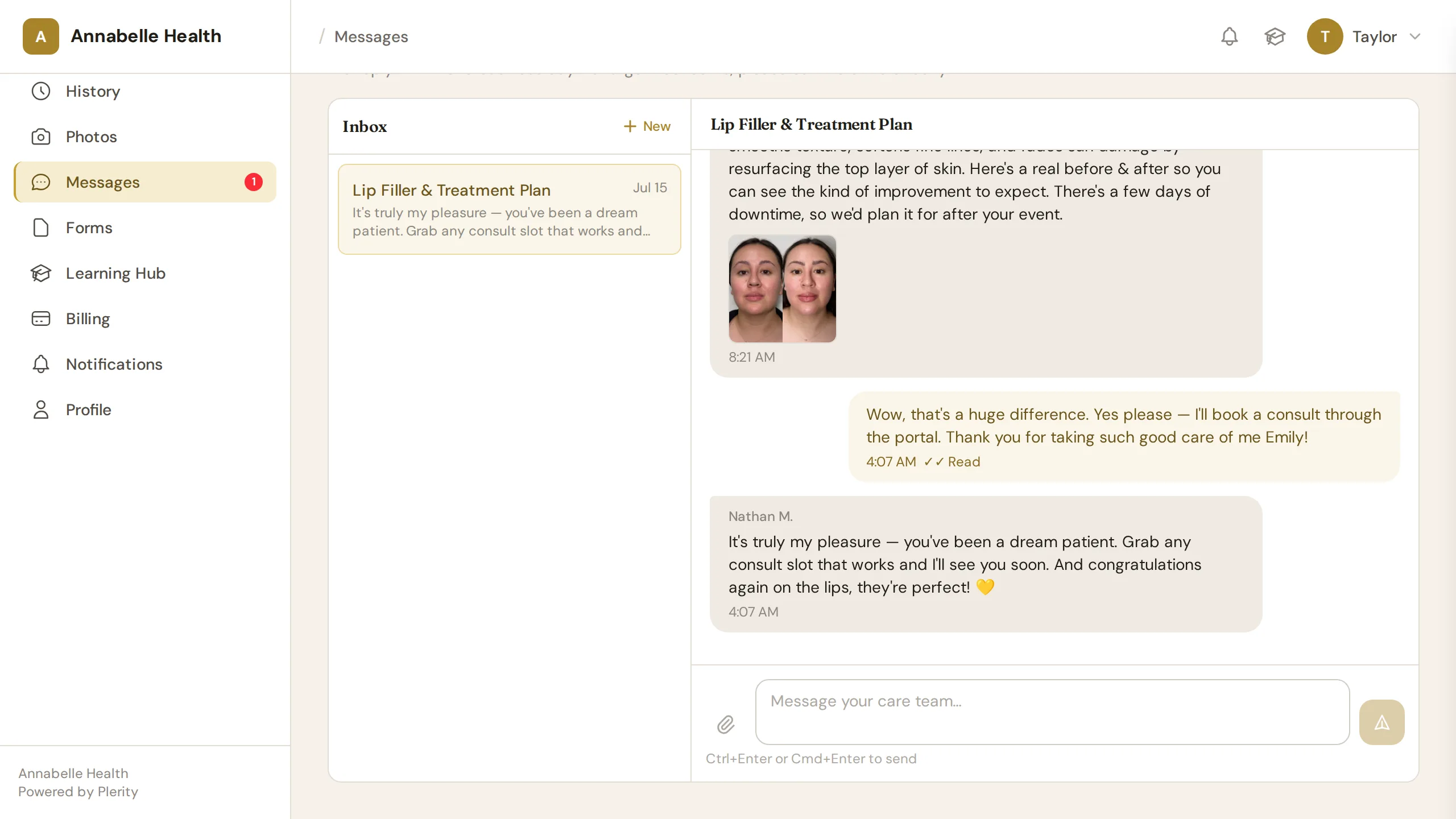 Annabelle Health patient messaging inbox